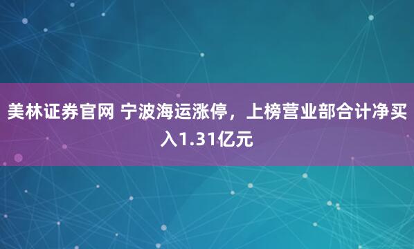 美林证券官网 宁波海运涨停，上榜营业部合计净买入1.31亿元